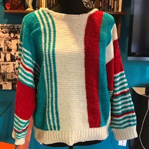 Vintage Asian color-striped knit sweater.